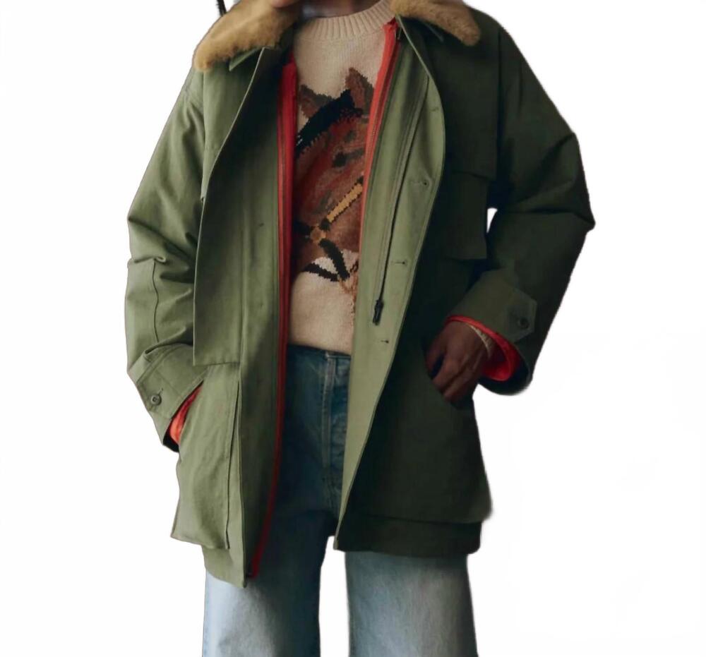 NEW THE GREAT. the quilted liner parka jacket in military green